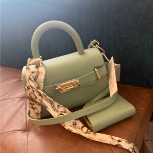Vince Camuto Green Handbag with Scarf Accent